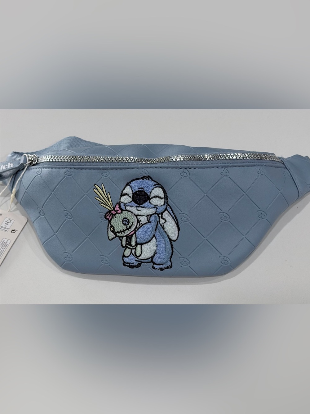 Disney Blue Quilted Stitch Belt Bag with Plush Embroidery
